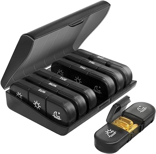 Janjunsi Tablettenbox 7 Tage Pillendose 21 Fächer Tragbare Pillenbox für Unterwegs Mittags und Abends 3 mal Mehrfarbig Wöchentliche Pillenbox Vitaminpräparate