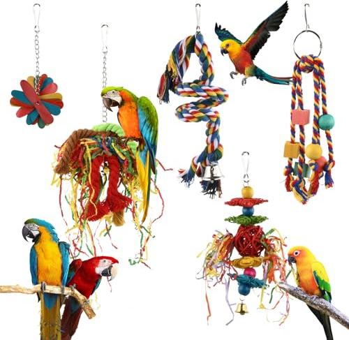 Rapidbok5 Stück Vogelspielzeug, Papagei Spielzeug, Wellensittich Spielzeug, Schaukelspielzeug, Kauspielzeug für Papageien, Wellensittiche, Sittiche, Conure, Aras, Finken