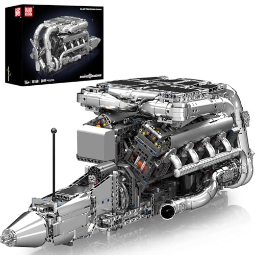 Mould King V8 Twin Turbo Engine Model Kit that Works - 2899+ PCS Build Your Own Visible Model Engine Kit for Adults with Motor and Battery, Building Blocks for Adults, DIY STEM Construction Toys