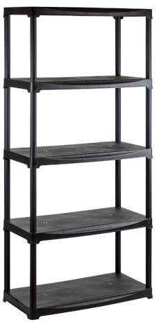 RILOOP Kunststoffregal Kellerregal Regal Kunststoff schwarz 5 Böden 80x35x176 cm 225kg