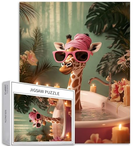 Puzzle de 1 000 pièces avec lapin portant un chapeau haut-de-forme pour adultes - Scène de fête de thé et de gâteau - Puzzle coloré à faire soi-même pour la décoration de la maison, cadeaux, puzzle
