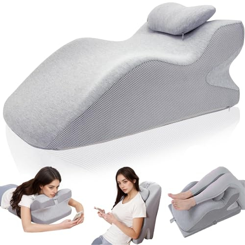 Exquilnova Coussin de soutien cale, coussin de lecture gris, coussin ergonomique de soutien dorsal, coussin câlin avec coussin amovible, coussin de soutien lombaire pour dormir, lire, s'asseoir