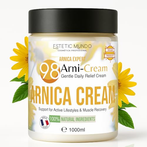 ARNI·CALM CREAM | Crema de Árnica 98% Cultivo Ecológico – Prevenir y Calmar Molestias, Aliviar Zonas Tensas y Piel Sensible – Con Caléndula y Jojoba 1000 ml