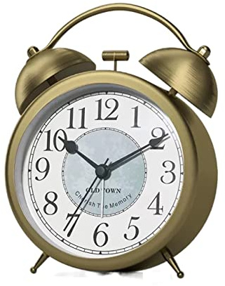 Reloj despertador analógico de doble campana, reloj despertador silencioso dorado vintage, funciona con pilas, con retroiluminación fuerte para personas que duermen mucho