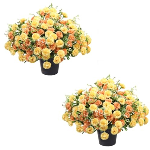 Etomvoop 2 fiori artificiali per tomba 60 teste artificiali arancione lilla cimitero fiore finto plastica funerale floarl per esterni tomba ornamenti decorazioni natalizie