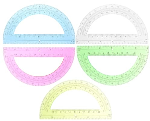 HEMOTON 5pcs Plastic Protractor Set 6-inch 180-degree Half Circle Geometry Rulers for Math Lessons, Multi-Color Measuring Tools for Students and Classroom Use