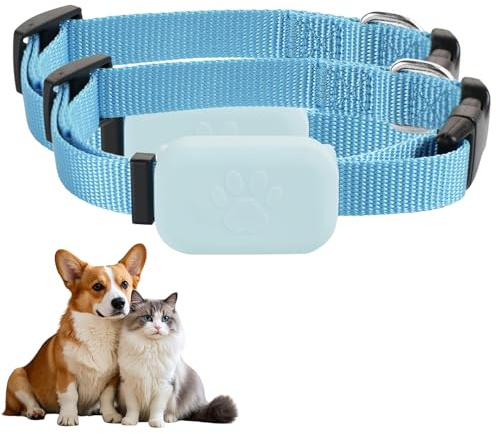 Rastreador GPS de gato perro, rastreo para animales, sin suscripción mensual, Bluetooth, collar ajustable, localización GPS, larga duración de la batería, compatible con iOS y Android (2 unids azul)