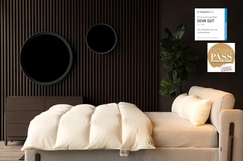 Vitaschlaf® Bio-Luxe-KBA TESTSIEGER W5 - WARM 100% GÄNSE Organic Daunendecke Deutsche Qualität Downpass 155x200cm