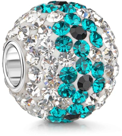 MATERIA XXL Kristall Bead türkis weiß Flower Loop - 925 Silber Strass Kettenanhänger Kugel #1217