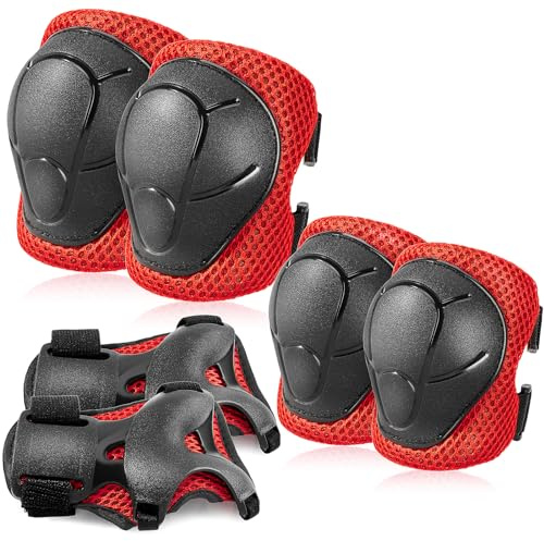 BOSONER - Rodilleras para niños/niños, Coderas, Conjunto de Equipo de protección para Patines, Ciclismo, BMX, Bicicleta, monopatín, Patinaje en línea, patineta, Montar Deportes (Negro/Rojo)