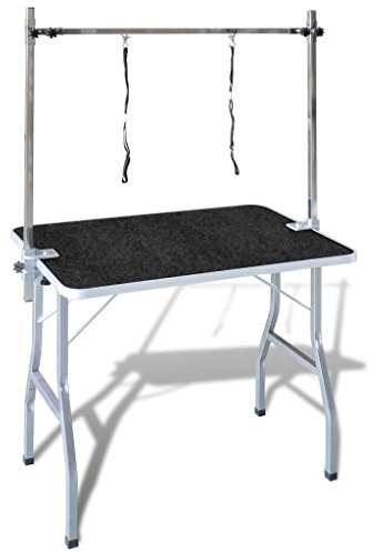 yorten Höhenverstellbar Trimmtisch Schertisch mit 2 Galgen für Hund Katze Klappbar 105 x 61,5 x 160 cm (L x B x H) Schwarz