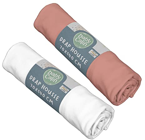 BabyCalin - 2er Set Spannbettlaken Terracota/Weiß 70x140x17cm