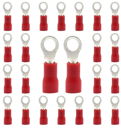 CEEYSEE 100 Pezzi Anello Capocorda Elettrico Terminale Connettori Elettrici Diametro Foro M4 Crimpare Connettori – Per Cavi Da 0,5 – 1,5 mm² (Rosso/YPRH4)