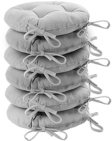 Harbour Housewares Grey Seat Pads for Dining Chairs - 40 x 40cm - Pack of 6 - Round Garden Seat Cushions with Ties Soft Padded Pillow Indoor Kitchen Cushion Outdoor Patio Garden Chair Pads