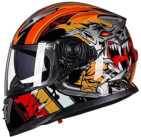 Lightweight Full Face Motorcycle Street Bike Helmet ECE Approved Anti-Fog Dual Visor Helmet for Adult Men and Women Black Orange,L