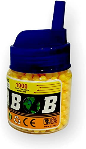 PEBBLE HUG Pack of 1000 BB Pellets, High-Grade Yellow Plastic Pellets, Biodegradable Airsoft Bullets, Round Smooth Polished Balls for BB Gun (0.10g)