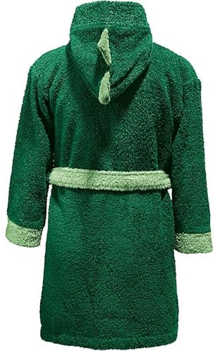 Erwin Müller Kinder-Bademantel mit Kapuze Frottier Dino grün Größe 110/116 - mit Bindegürtel und Taschen, flauschig weich, saugstark