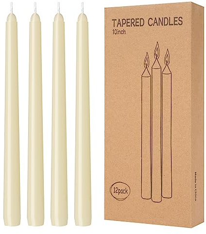 12 Pack Ivory Taper Candles 10 inch - Taper Candles Dripless, Smokeless, Unscented - 8 Hours Long Burning - Hand Poured Tall Candlesticks - Perfect for Home Decor, Weddings, and Special Occasions