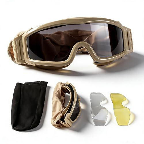 SUNGOOYUE Lunettes de Protection, Contre Le Criquet du Désert, Moto Sport Lunettes D'extérieur Coupe Vent et Anti Sable avec 2 Lentilles Kaki pour L'extérieur Randonnée Cyclisme