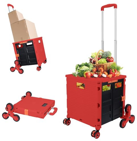 FELICON SELORSS Folding Utility Climber Cart Portable Rolling Crate-Red