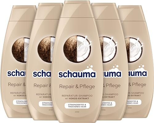 Schauma Schwarzkopf Reparatur-Shampoo Repair & Pflege (5x 400 ml), Haarshampoo glättet & repariert die Haarstruktur, Repair Shampoo für strapaziertes & trockenes Haar, mit Kokos-Extrakt