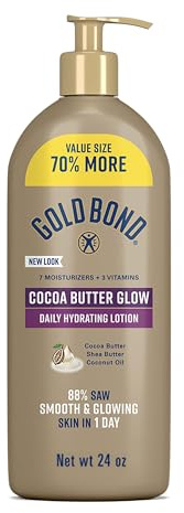 Gold Bond Cocoa Butter Glow Daily Hydrating Lotion with Cocoa Shea Butter & Coconut Oil, Exfoliating and Moisturizing Lotion for Dry Skin, 24 oz