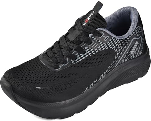 JACKSHIBO Wide Toe Box Shoes for Men Arch Support Shoes Wide Width Sneakers for Running Walking Athletic Tennis Orthopedic Plantar Fasciitis Workout with Thick Cushioned Zero Drop Sole Black