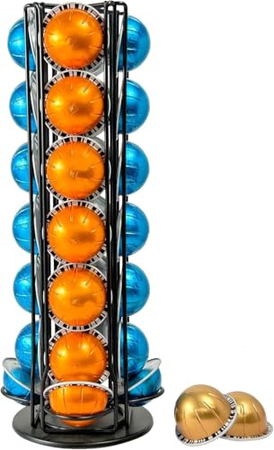 Wrobic Coffee Capsules Holder for 28 Nespresso Vertuo Pods, Coffee Pod Holder for Nespresso Vertuoline Pods, Rotating Design, Coffe Storage Rack for 28 Pcs Pods,Black