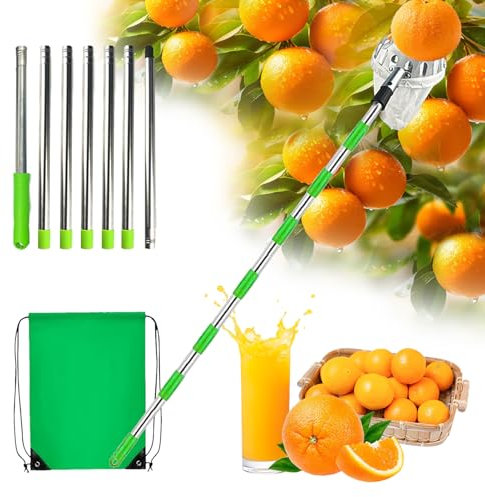 LEWBDF Obstpflücker Diameter 16 cm, 2.5m Apfelpflücker, Obstsammler, Obstpflücker für Kirschen, Kirschenpflücker mit Baumwollbeutel, Pflaumenpflücker, Spleiß-Verlängerung Obstpflücker Stange