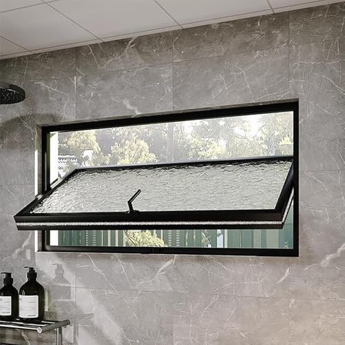 UIHECTA Finestra di Casa, Finestra A Battente Aperta per Seminterrato, Montaggio A Filo Ventilazione Isolata Finestra A Tramoggia Girevole, Lega di Alluminio, per Bagno Seminterrato,Nero,50×40cm