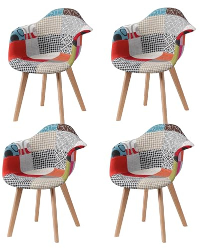 DEYARNA HOME Juego de 4 Sillas de Comedor Modernas, Sillón de Cocina con Cojín Tapizado y Patas de Madera de Haya (Rojo)