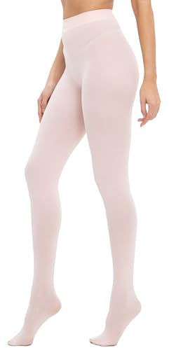 HeyUU Women's 80D Ultra Soft Opaque Tights, High Waist Solid Color Footed Pantyhose with 29 Colors light pink-sm