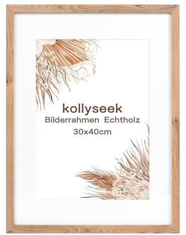 kollyseek Bilderrahmen 30x40cm Echtholz mit Passepartout Kiefer Holz Rahmen mit Acrylglas Fotorahmen holz zimmer deko Holzmaserung