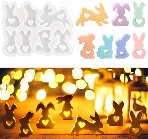 7 stycken silikonformer, gjutform påsk silikonform hare, 3D påskhare silikonform ljushållare, silikonform påskhare med hjärta, silikonform hare silikon gjutform för gips