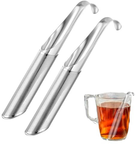 Feinmaschig Teestab 2 Stücks feinmaschig Teestab losen Tee,Teesieb Für Losen Tee Mit Reinigungsbürste,Tee Sieb Mit Hakengriff,für losen Tee,für Tee,Rose,Teesteil,Kaffee,Pfeife,Gewürze, Teefilter.