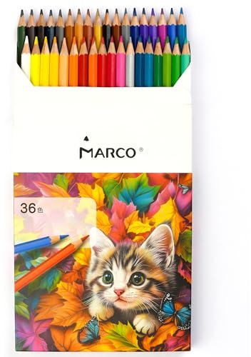 MARCO 36-Farben Ölbuntstifte Buntstifte für Erwachsene & Künstler - Vorgespitzt, Bruchsicher - Premium - Qualität Holz - Set für Malen, Zeichnen, Schule & Kunst