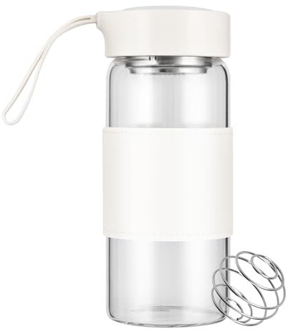 Shaker Glas, 16oz BPA-freie inodore Shaker Glas con filtro integrato e sfera miscelatrice in acciaio 304 per fitness e frullati proteici, a prova di perdite (Bianco - confezione da 1)
