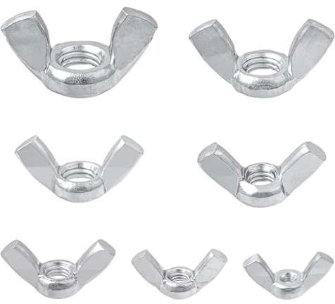 XNJIHWA 100 Piezas Tuercas de Mariposa de Mano M3 M4 M5 M6 M8 M10 M12 Tornillos de Mariposa de Acero Inoxidabl Tuerca de Alas para Herramientas de Bricolaje,Plata