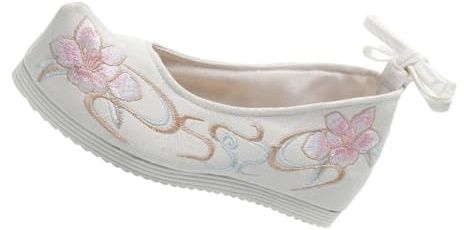 Garneck Scarpe in Stile Antico da Donna Ricamate in Cotone e Tela, Scarpe da Ballo Tradizionali Cinesi Suola Spessa, Colore Bianco 38, Adatte per Spettacoli e Abiti Tradizionali
