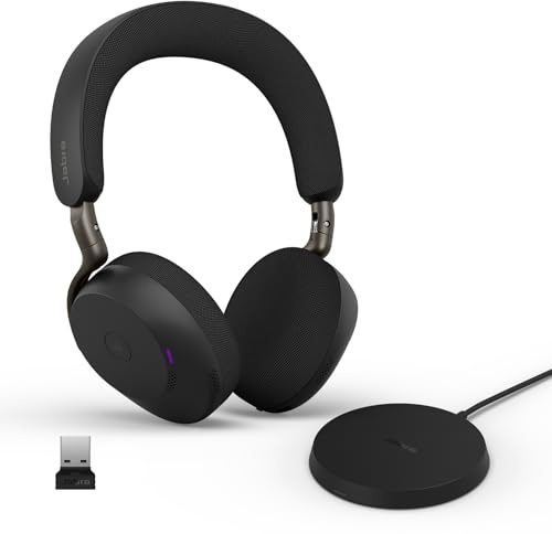 Jabra Evolve3 75 On-Ear Trådlöst Bluetooth Headset med Mikrofon, Svart | Med Laddningsstation för Arbete, USB-A, AI Röstsamtal, Avancerad ANC, 22h Batteri, för MS Teams
