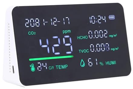 Monitor De Calidad del Aire Pantalla Digital Doméstica CO CO2 HCHO TVOC Detector Gas Medidor Dióxido Carbono Sensor Temperatura Y Humedad Monitor MultifuncióN