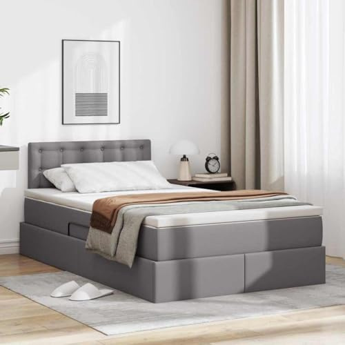 Bucmath Modern klädselsäng med madrass, grå, 120 x 200 cm, konstläder, förvaringsutrymme, hydraulisk lyft, för sovrum, elegant design