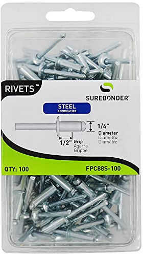 FPC88S-100 Long Steel Rivets - 1/4 Diameter, 1/2 Grip - 100 Count