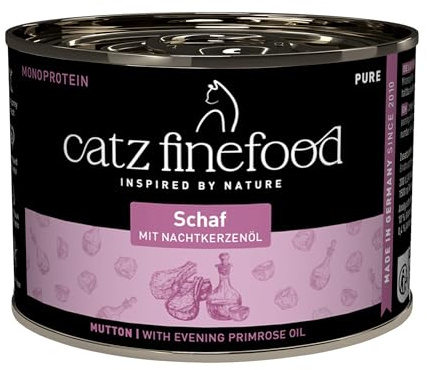 catz finefood Purrrr - Comida húmeda para Gatos con monoproteína de Oveja N° 113, para Gatos sensibles a la nutrición, 70% de Carne, 6 latas de 200 g