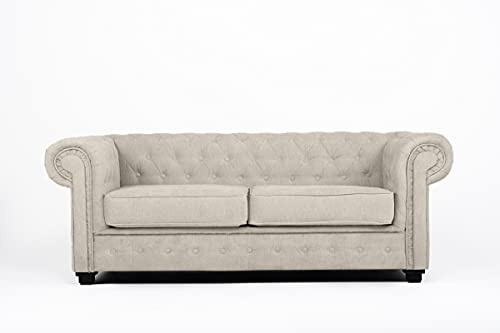 Sofas and More Chesterfield Style Sofa bed Venus 3 Seater 2 Seater Fabric Cream Settee (3seater, Cream)
