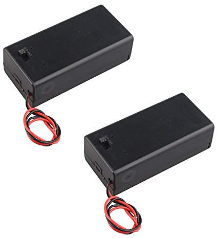 HALJIA 2Pcs 9V Battery Holder Box Case With Cover Switch On/Off Wire Lead