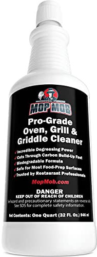 Commercial Grill and Oven Cleaner 32Oz Concentrate 1pk. Heavy-Duty Fast-Acting Degreaser Solution Removes Carbon, Grime, Burnt Food and Oil for Griddles Fryer Baskets and Kitchen Cooking Surfaces.