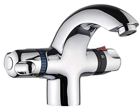 Robinet Thermostatique Mitigeur Monotrou de Lavabo - Salle de Bain avec Eau Chaude et Froide-A