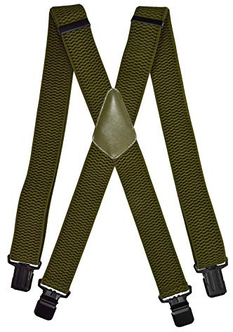 Olata Hosenträger Herren - Extra breite Träger und schwarze Metall-Clips, Hosenträger X-Form mit überkreuzten Trägern – 4 cm. Olivgrün