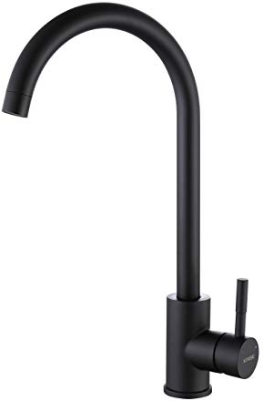 KINSE Grifo Cocina Fregadero Acero inoxidable, Monomando, giratorio 360°, Negro mate